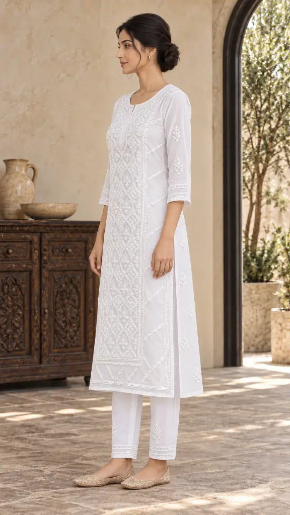 Left-facing white embroidered kurti.webp