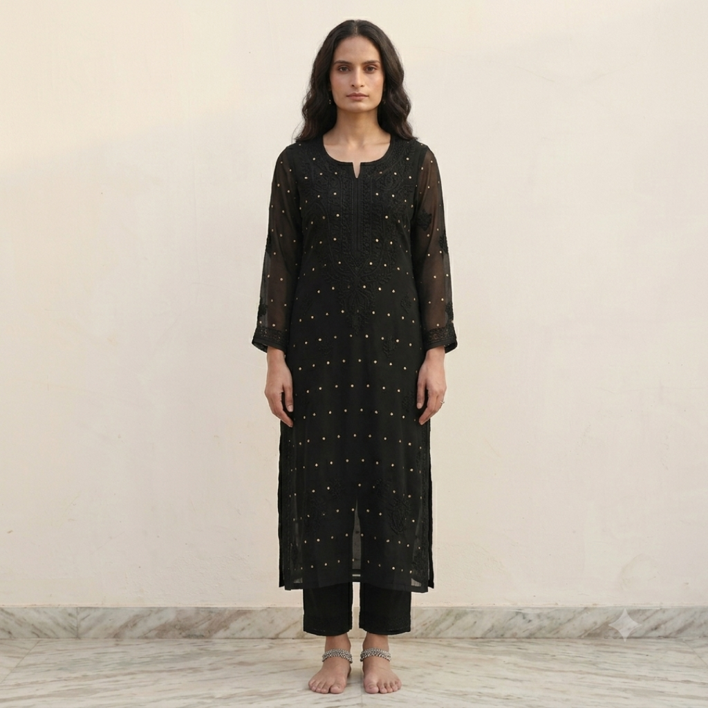 STARRY BLACK KURTI (XS(Bust-34))