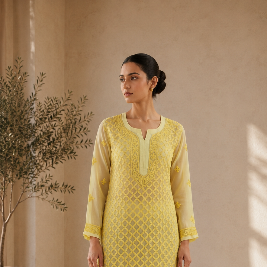[LUNA-YELLOW-KT-00016] GEORGETTE LEMON YELLOW SILOHEUTE