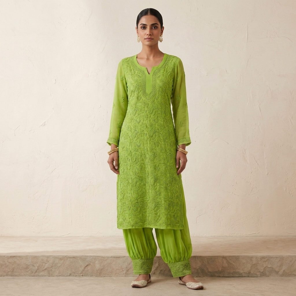 PARROT GREEN SHADOW WORK (M(Bust-38), 25-35)