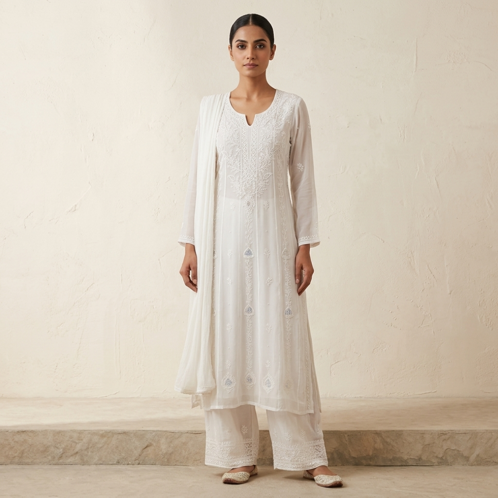 HEAVY CHIKANKARI MOTI WORK VISCOSE KURTI (XS(Bust-34), 25-35)