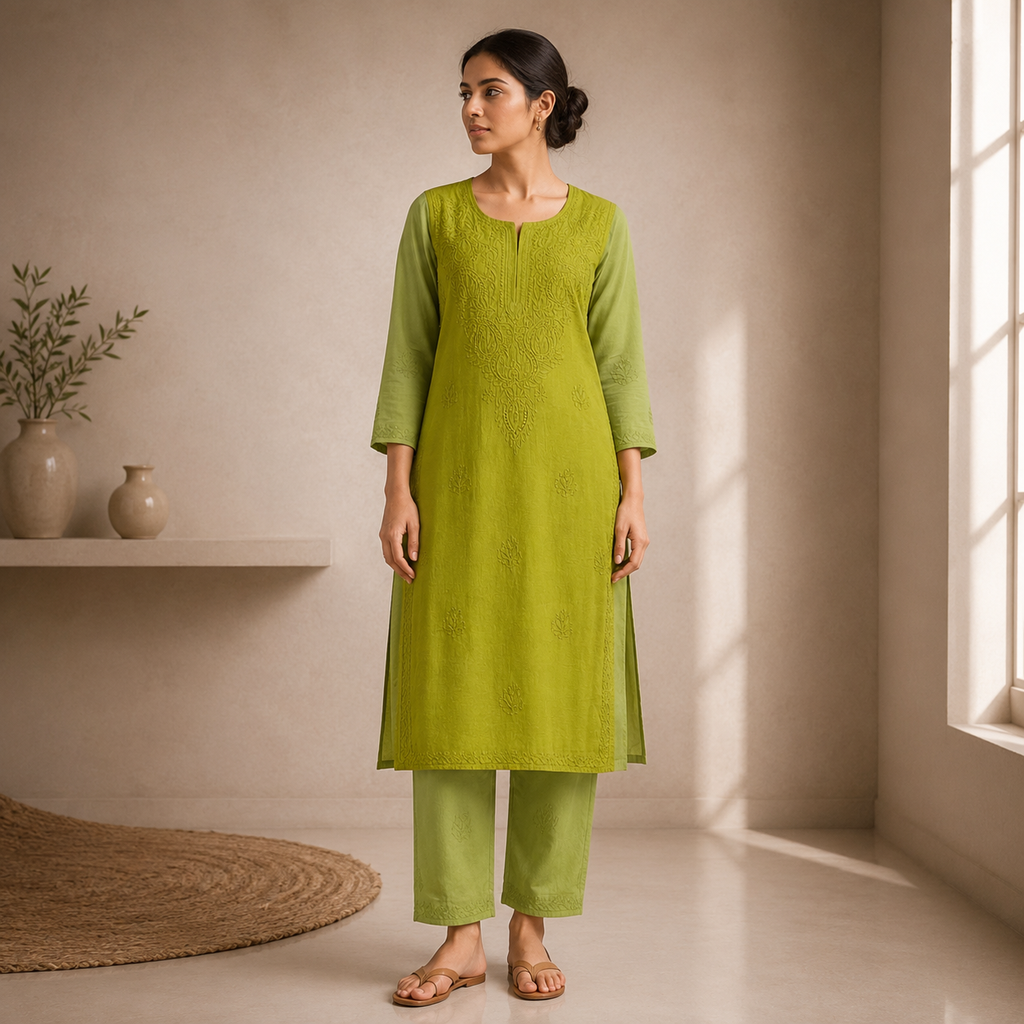 OLIVE GREEN MULMUL KURTI (25-35)