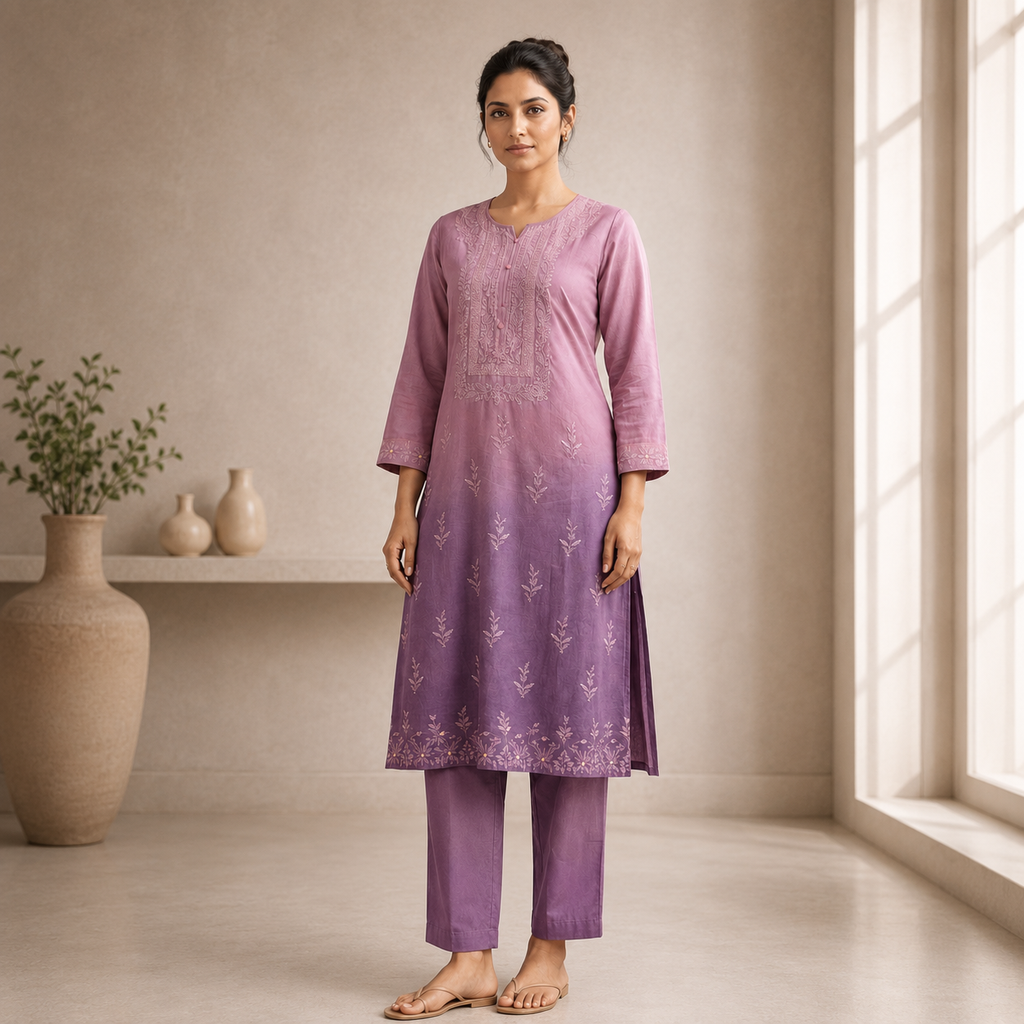 OMBRE MAUVE MULMUL KURTI (25-35)