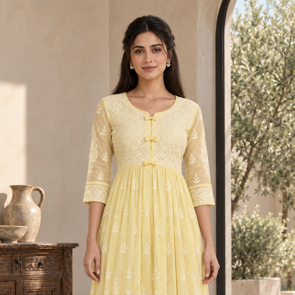 YELLOW ANARKALI CHIKANKARI (25-35)