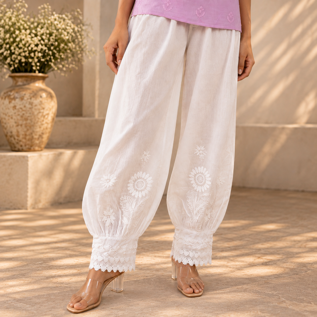 CHIKANKARI EMBROIDERED COTTON PANT