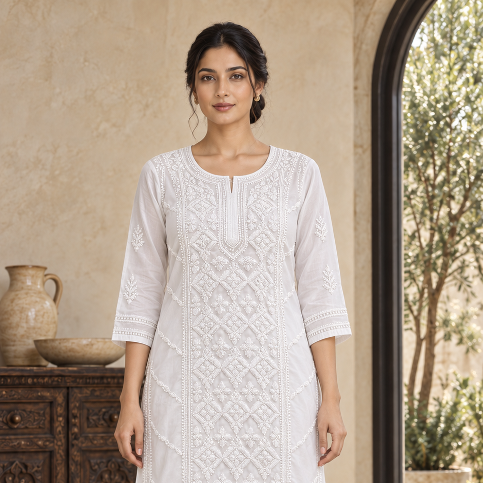 [LV-WOWC-0036] WHITE ON WHITE CHIKANKARI